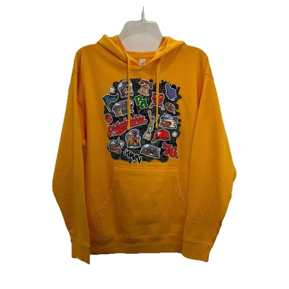 Philadelphia Graphic Print Pullover Hoodie Teenager 2XL Orange Mid Pocket